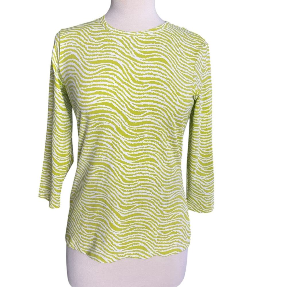 J. Mclaughlin Top Catalina Cloth Zebra Stretchy 3/4 Sleeve Green Casual Small